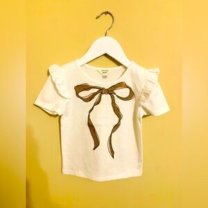 River Island Toddler Girls Glitter Sequin Bow Print Frill Sleeve T-Shirt